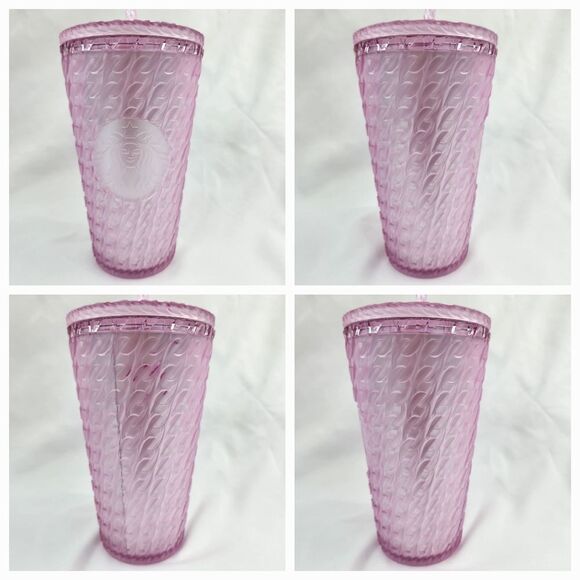 🔹️NWT Starbucks 2024 Pink Matte Chain Link Cold Drink w/Straw 16oz Tumbler - Picture 3 of 12